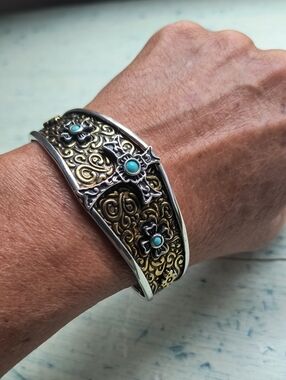 Two-Tone Turquoise Cuff Bracelet